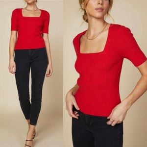 *NWT* SKIES ARE BLUE Curvy NWT Square Neck Ribbed Short Sleeve Sweater